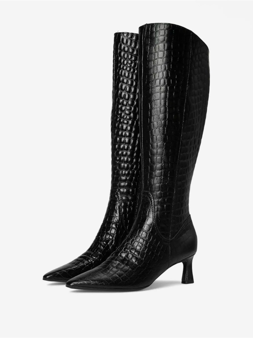 Naturalizer DEESHA WIDE CALF Pointed-Toe Croc-Embossed Knee Leather Boots Black
